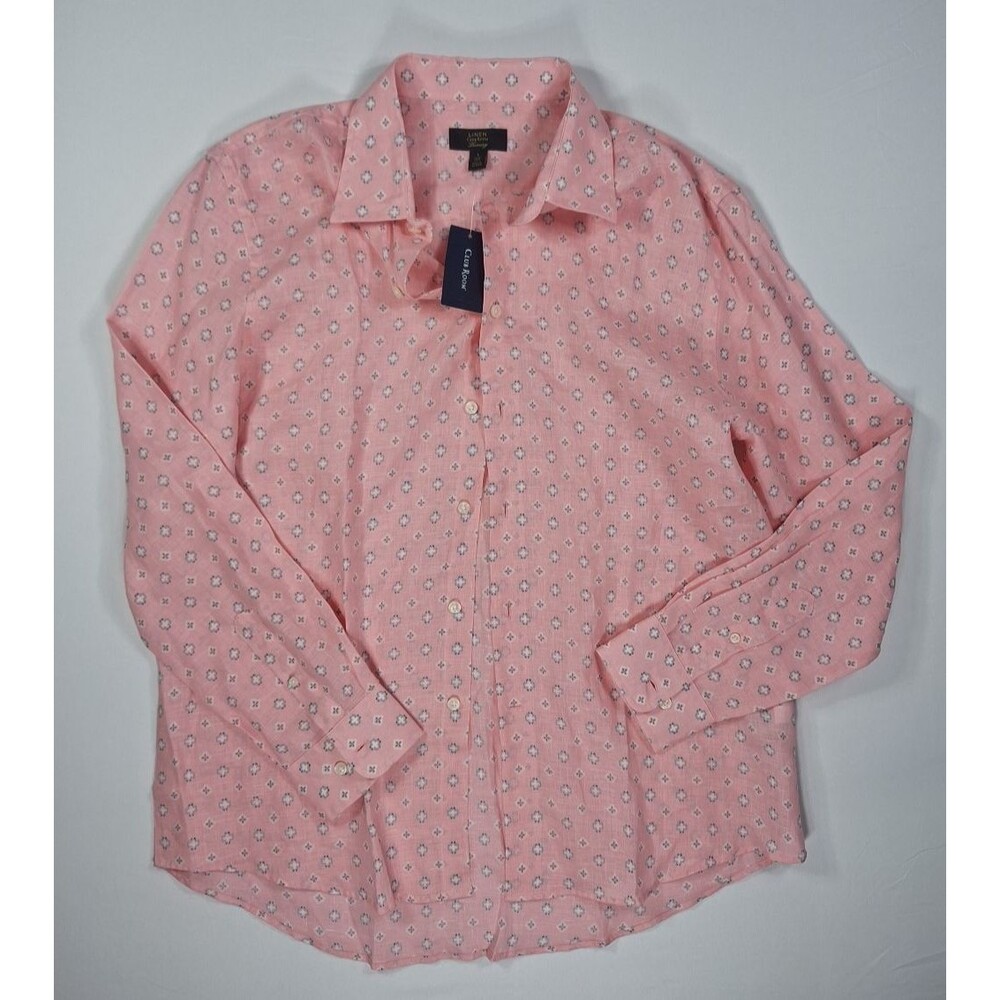 Club Room Mens Large Linen Pink Floral Long Sleeve Button Down Shirt NWT
